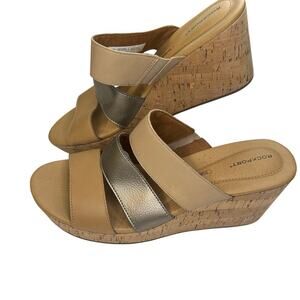Rockport women's trutech leather wedge platform cork slide  sandals size 9.5 W